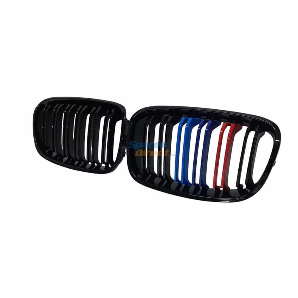 SBMH20GM005-1 BMW F20 1 Series Kidney Grille Set Double Slat Gloss Black With Colour Stripes 11-14 - Image 1